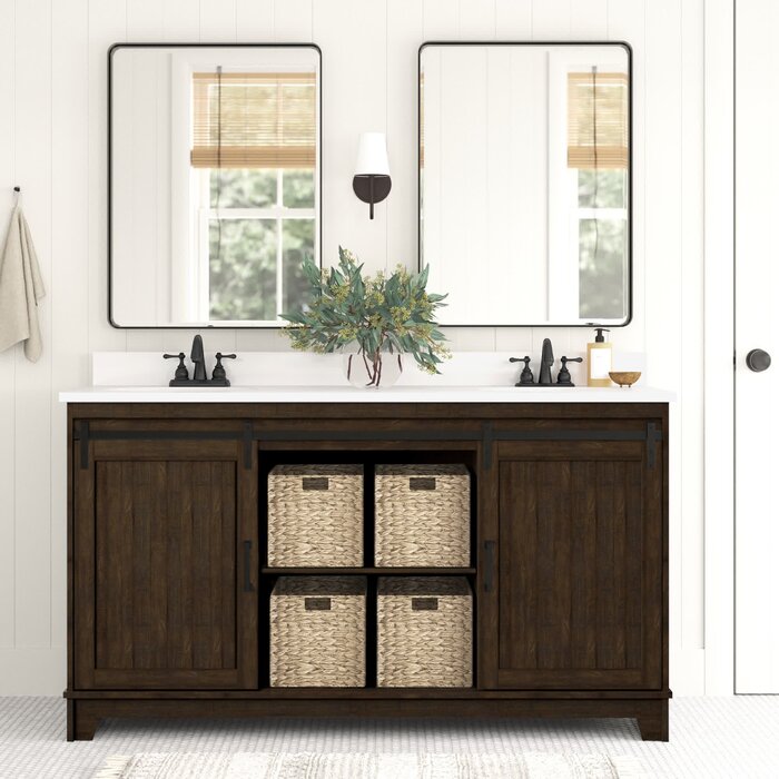60-Inch Double Bathroom Vanity with Vitreous China Top