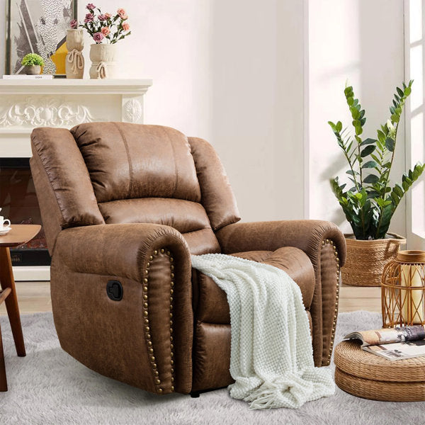Faux Leather Manual Recliner With Rivets (2 Colors)
