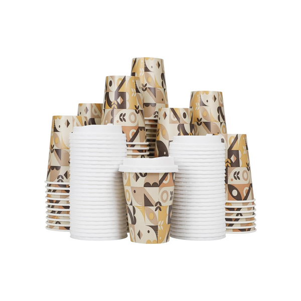 100 Pack 12 oz Paper Coffee Cups With Lids