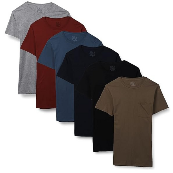 6 Fruit of the Loom Men's Short Sleeve Pocket T-Shirts