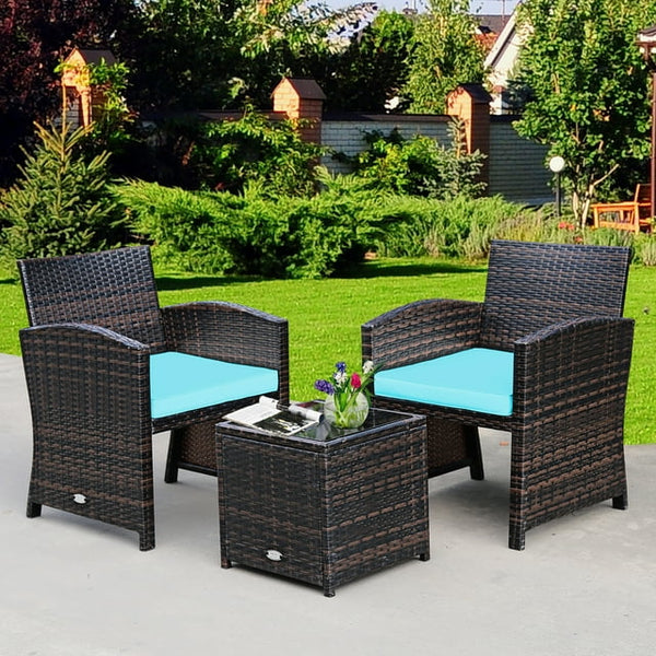 3-Pcs Patio Rattan Wicker Furniture Set (3 Colors)