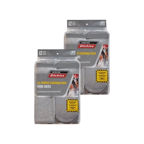 24 Pairs Dickies Men's Value Work Crew Socks (2 Colors)