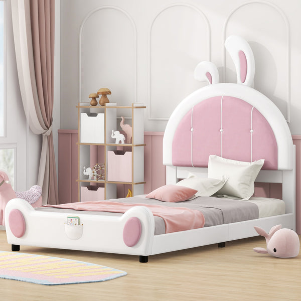 EUROCO Upholstered Cartoon Bunny Twin Platform Bed