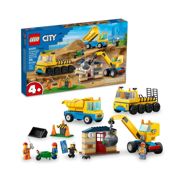 LEGO City Construction Trucks and Wrecking Ball Crane Building Toy Set