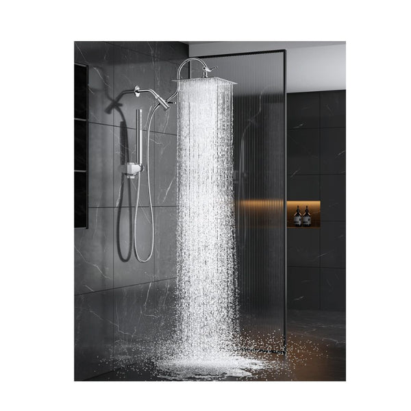 10'' All Metal Dual Shower Heads Combo with Curved Extension Arm