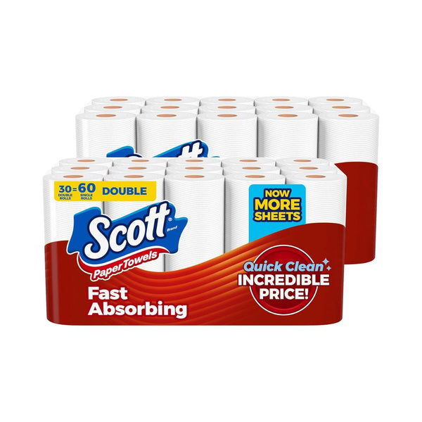 30 Double (60 Regular) Rolls Of Scott Choose-A-Sheet Paper Towels