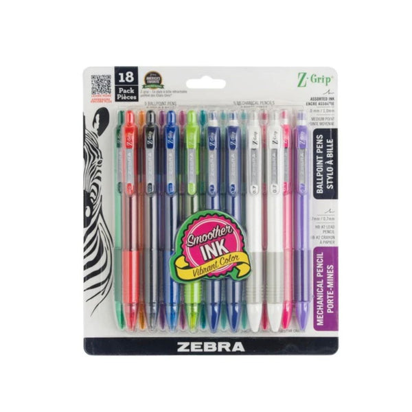 18-Pack Zebra Z-Grip Ballpoint Pen & Pencil Set
