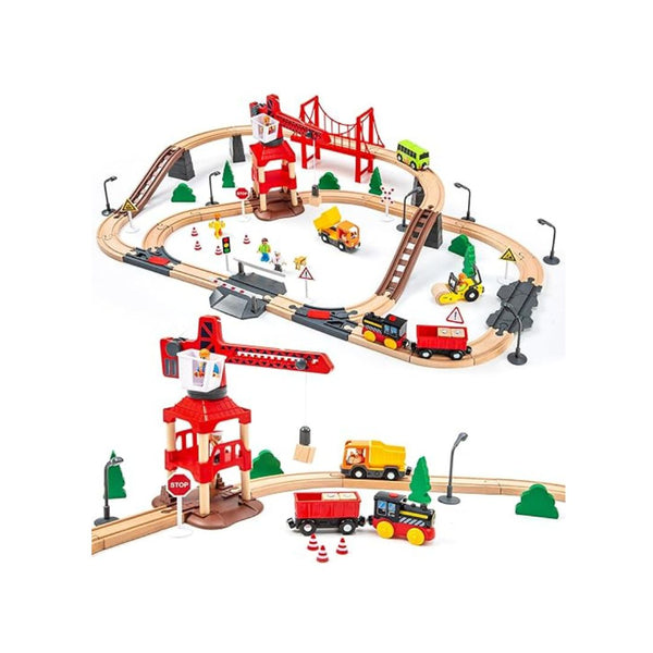 86-Piece Wooden Train Track Set