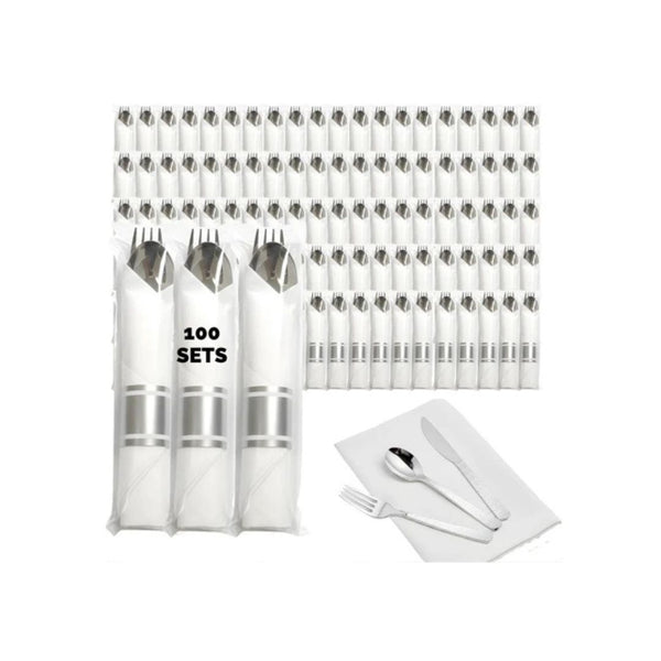 400-Piece Disposable Napkin Rolled Silverware Set