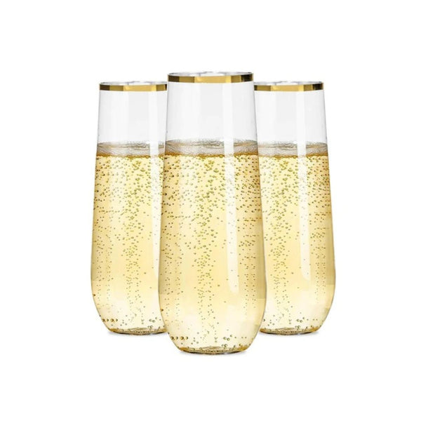 24 Gold Plastic Champagne Flutes