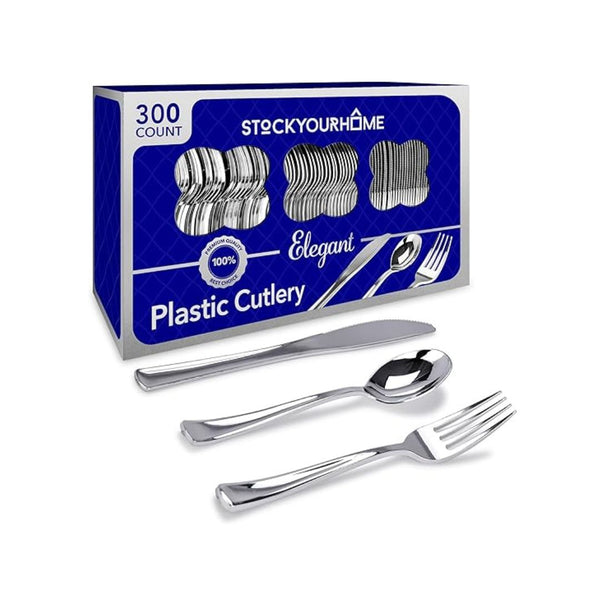300-Pack Silver Plastic Cutlery Set
