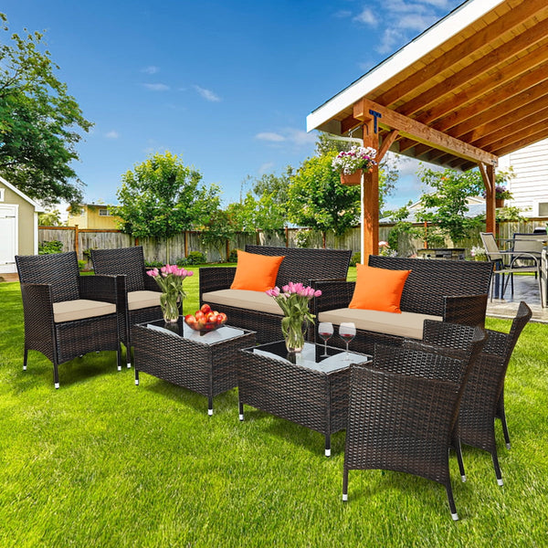 8 Pcs Patio Rattan Outdoor Furniture Set
