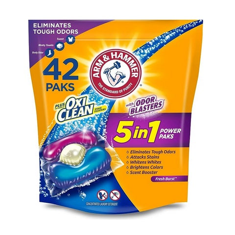 42-Pack Arm & Hammer Plus OxiClean With Odor Blasters Laundry Detergent 5-IN-1 Power Paks