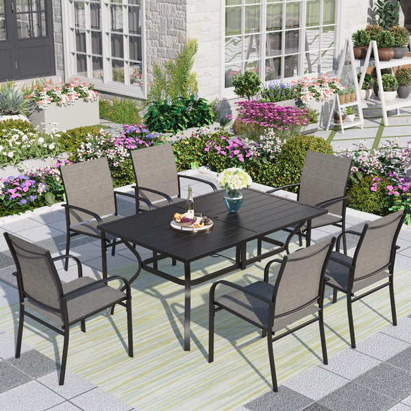 7-Piece Outdoor Patio Dining Set with Rectangle Steel Table & Textilene Chairs