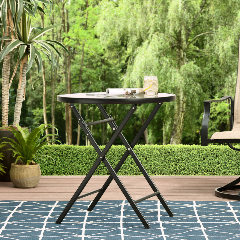 26" Greyson Square Glass and Steel Round Bistro Folding Table