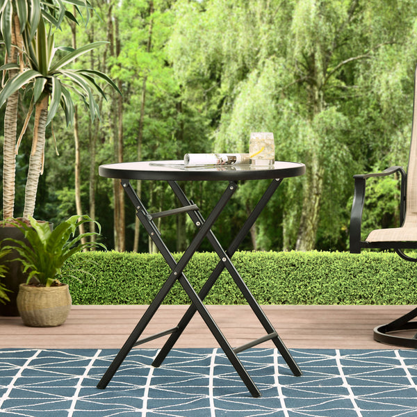 26" Greyson Square Glass and Steel Round Bistro Folding Table