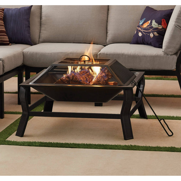 Mainstays Greyson 30-Inch Square Wood Burning Fire Pit with Mesh Screen