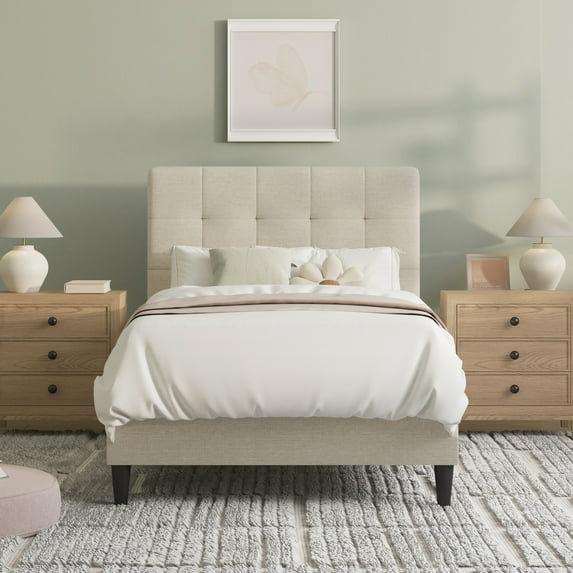 Mainstays Hillside Square Tufted Upholstered Platform Bed, Twin