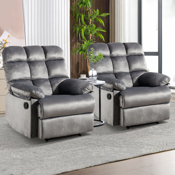 Set of 2 Wide Modern Super Soft Manual Recliners with Wide Backrest
