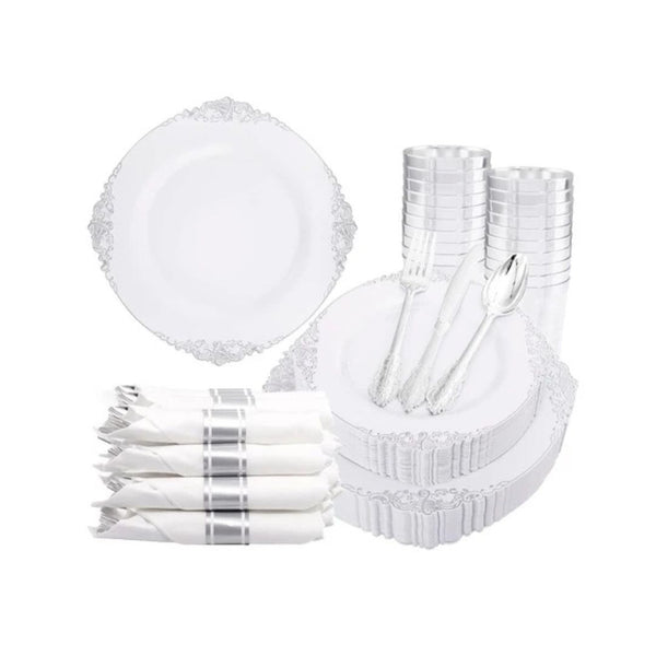 350-Piece Silver Disposable Dinnerware Set