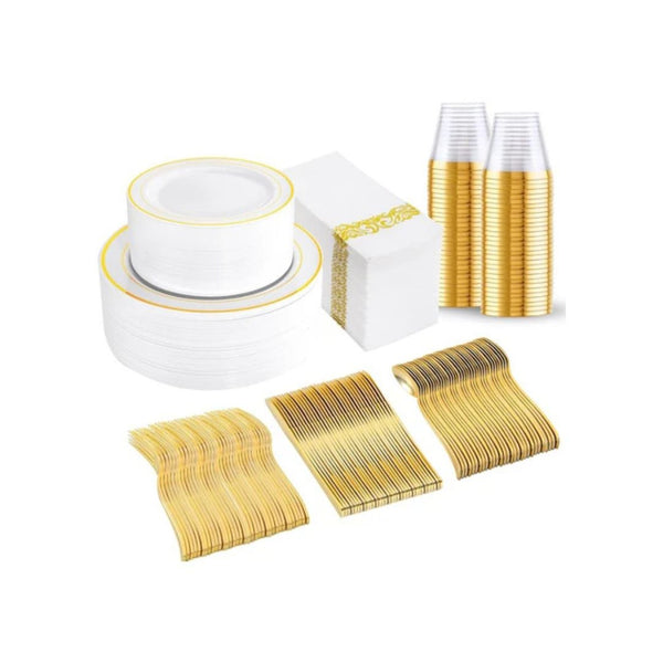 350-Piece Gold Disposable Dinnerware Set