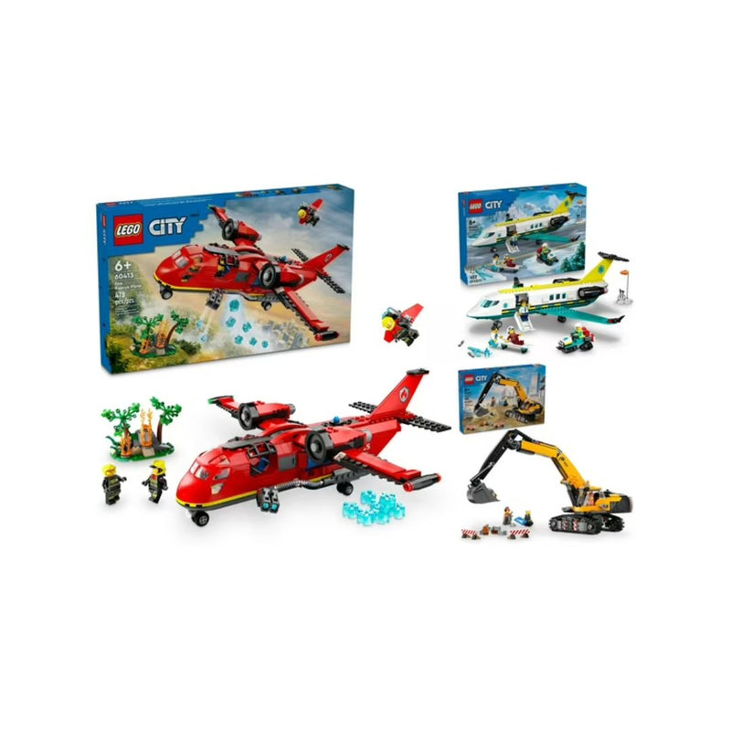 LEGO City Bundle: Emergency Air Ambulance, Construction Excavator, and Fire Rescue Plane