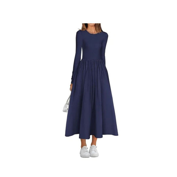 Women's Long Sleeve A-Line Midi Dress (16 Colors)