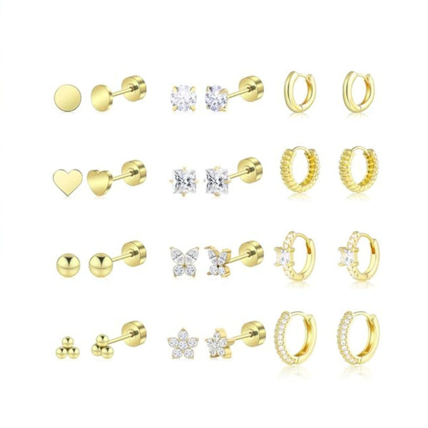 12 Pairs Hypoallergenic Surgical Steel Stud Earrings Set