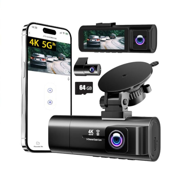 3 Channel 4K Dash Cam Front Rear Inside WiFi