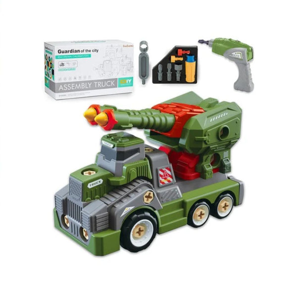 Large Take Apart Army Truck Toy with Electric Drill Assembly