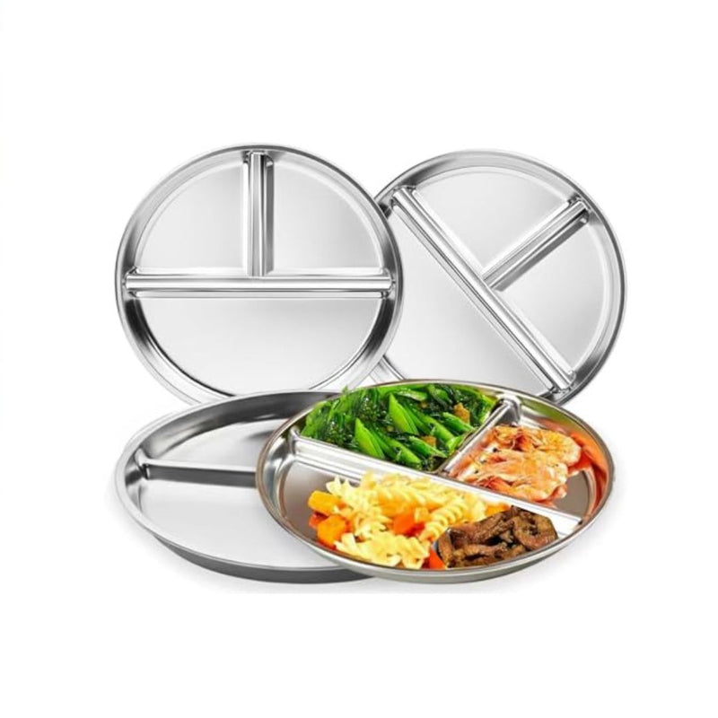 4 Pack Stainless Steel Divided Plates Portion Control