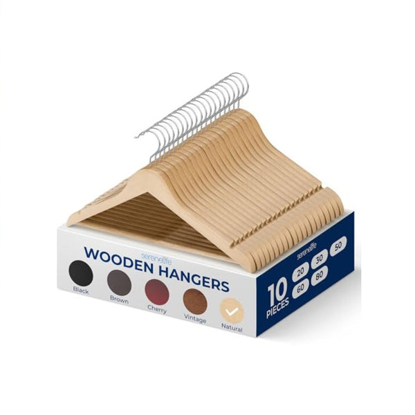 10 Pack Wooden Coat Hangers with Swivel Hook