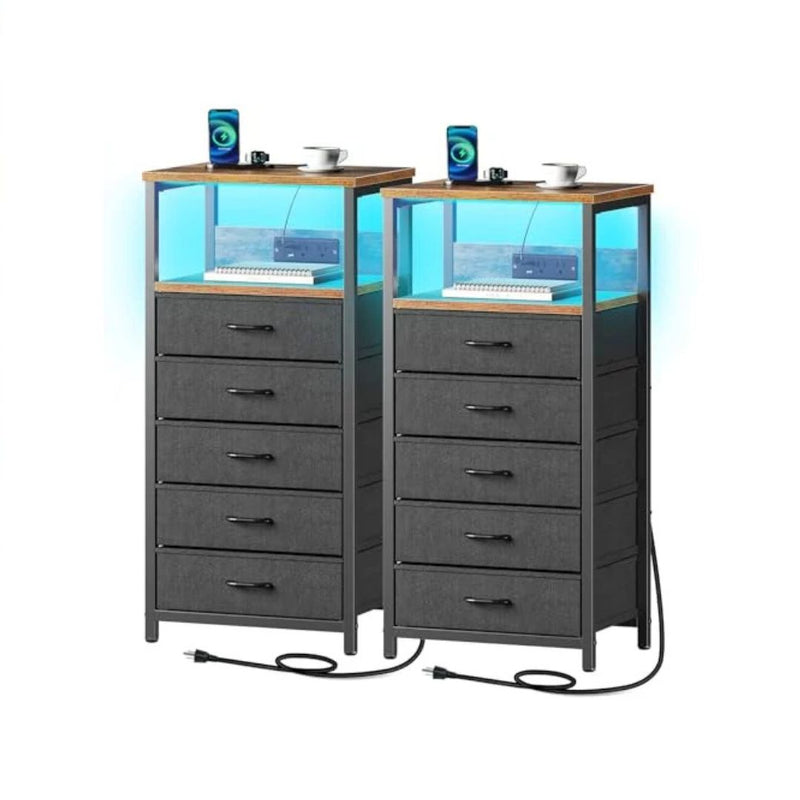2 Pack 5 Drawer Nightstands with Charging