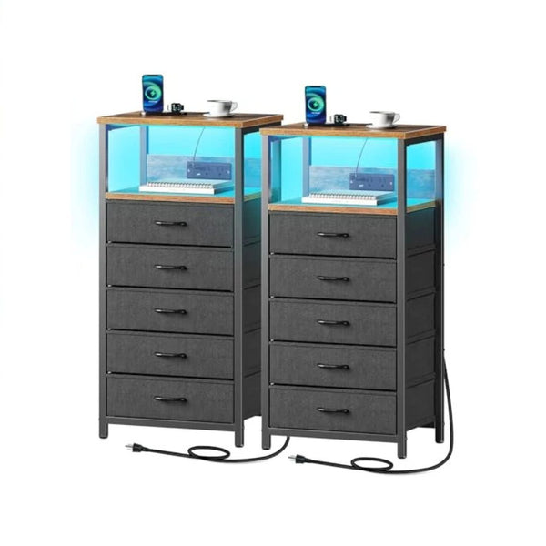 2 Pack 5 Drawer Nightstands with Charging