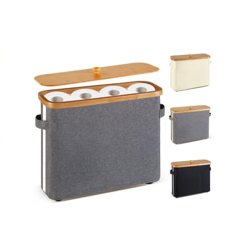 Bamboo Toilet Paper Organizer Collapsible Bathroom Storage Basket