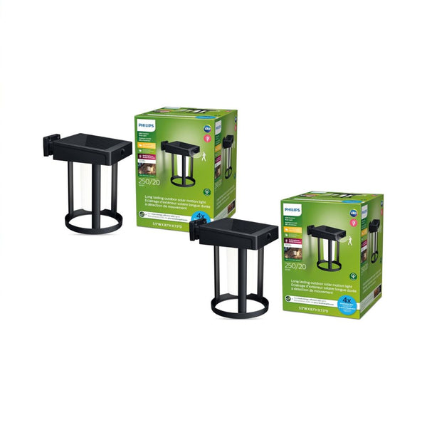 2-Pack PHILIPS LED Ultra Efficient Solar Cylinder Black Wall Lantern