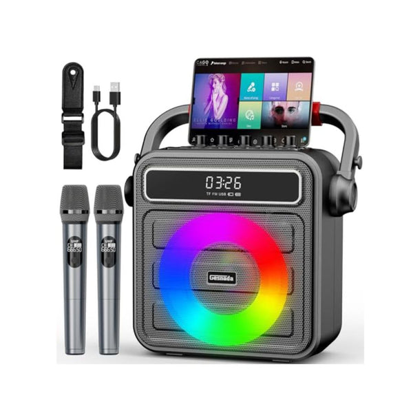 Karaoke Machine Bluetooth Speaker with 2 Wireless Microphones