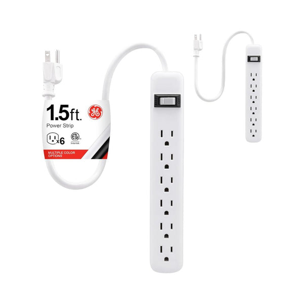 2 Pack GE 6-Outlet Power Strip 1.5 Ft Extension Cord