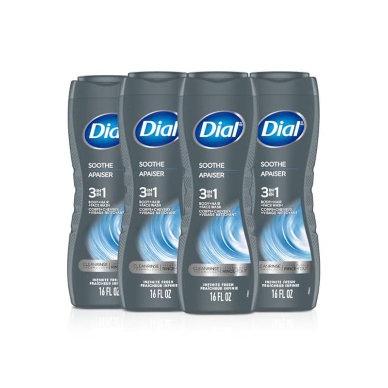 4 Pack Dial Men 3-in-1 Body Hair Face Wash
