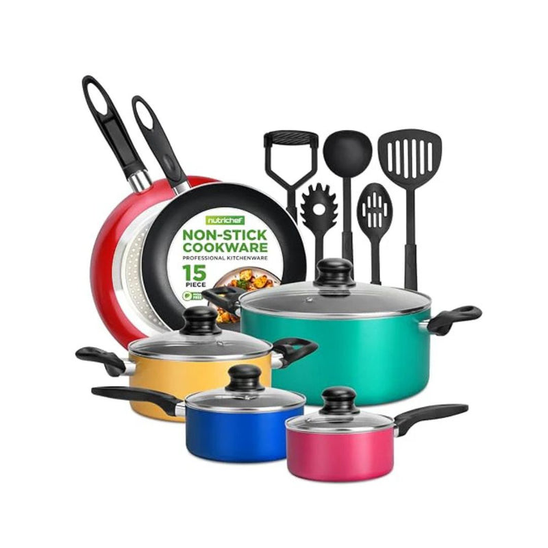 15-Piece Nonstick Cookware Set with Lids and Utensils