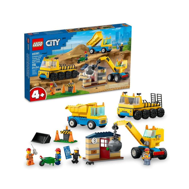 LEGO City Construction Trucks and Wrecking Ball Crane Building Toy Set