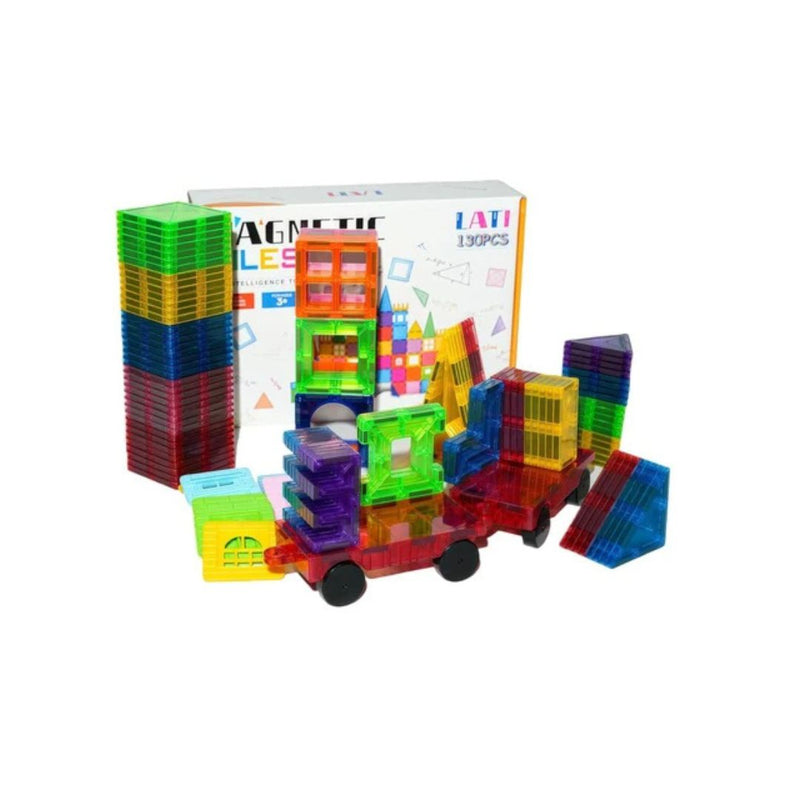 130-Piece Magnetic Tiles Building Set with Cars