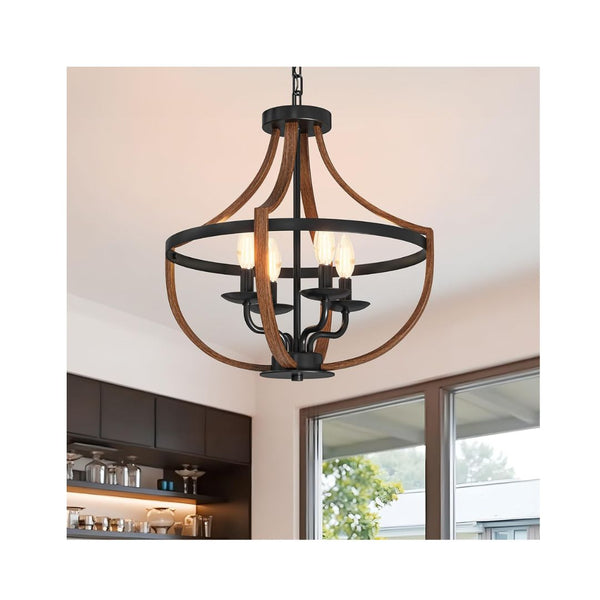 4-Light Wood Chandelier
