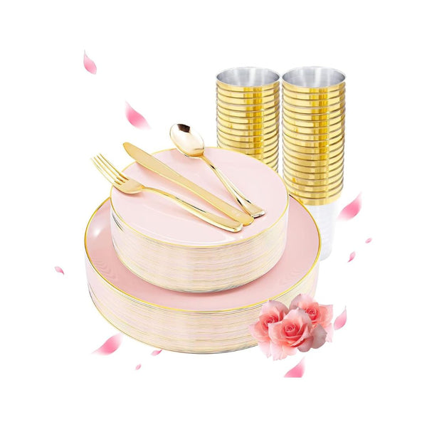 180 Pcs Pink Plastic Plates