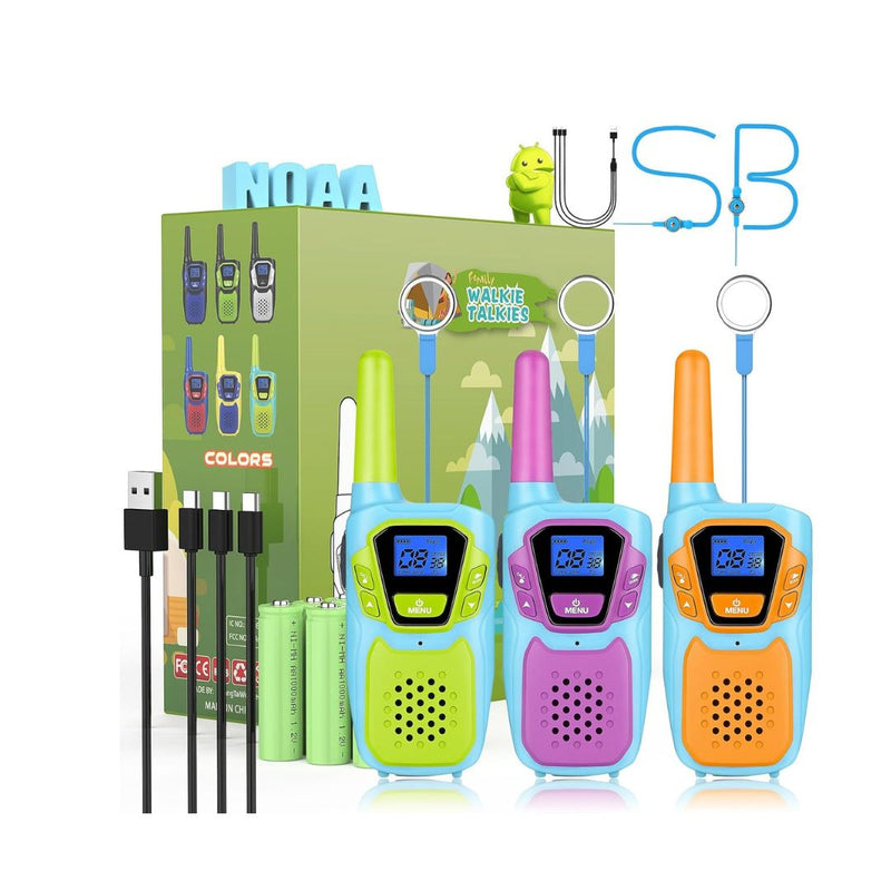 3-Pack Long Range Rechargeable Walkie Talkies
