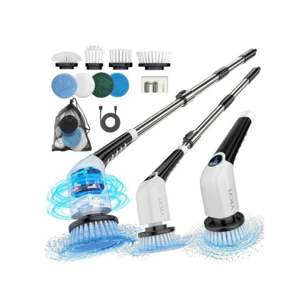 8-in-1 Cordless Electric Spin Scrubber with Long Handle & Brush Heads