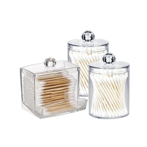3-Piece Acrylic Q-Tip & Cotton Swab Dispenser Set