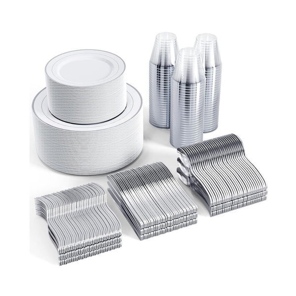 600 Count Disposable Plastic Dinnerware Set