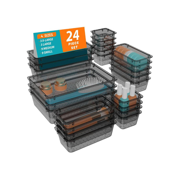 24 PCS Clear Plastic Drawer Organizer Set