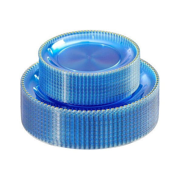 60-Pcs Blue Gold Plastic Plates (30 Dinner Plates & 30 Dessert Plates)